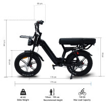 VOMO X70 750W 48V 15Ah elektrinis miesto dviratis 20” storos padangos
